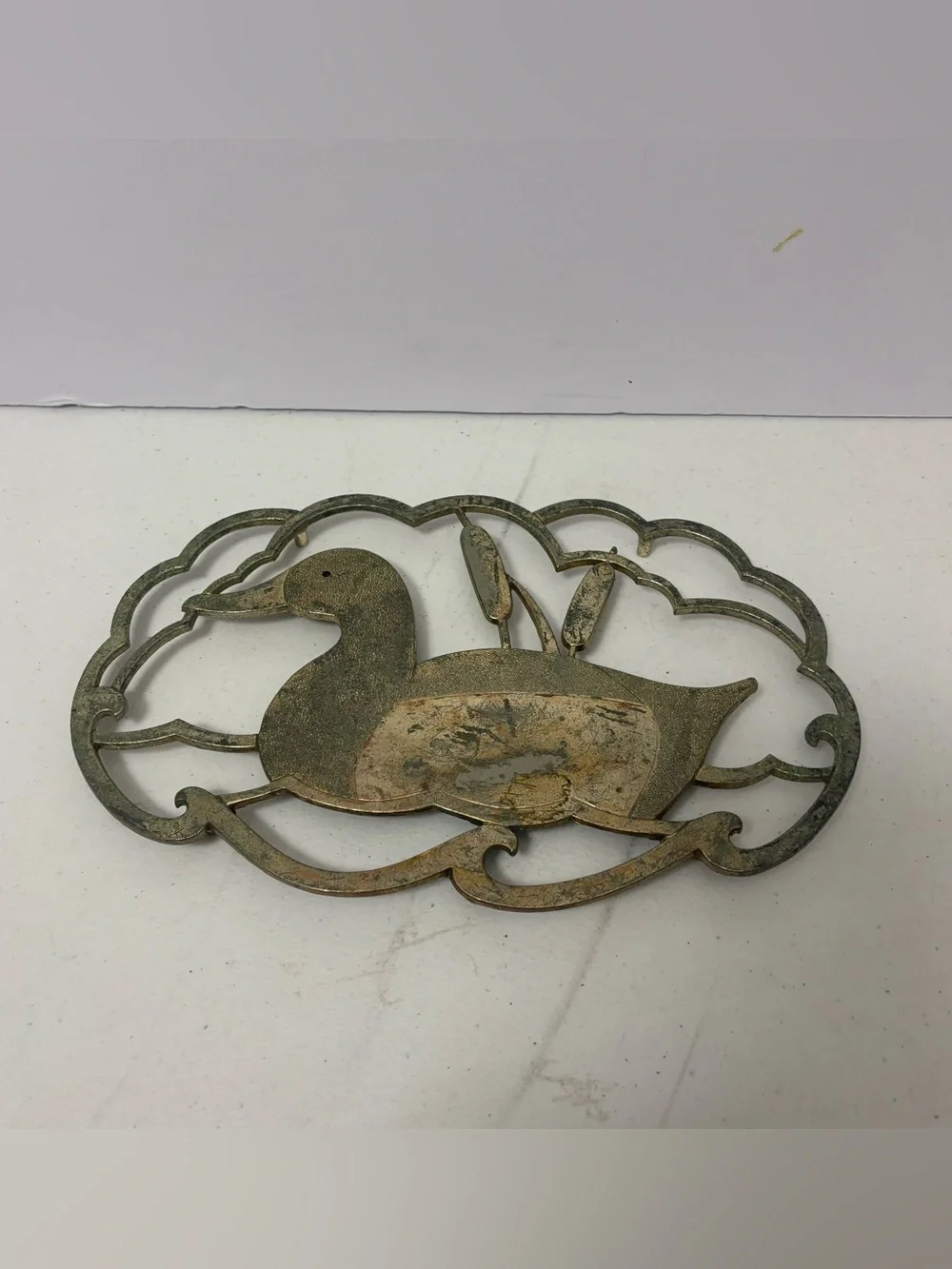Vintage Duck in Pond Large Trivet Collectible Kitchen Cottagecore